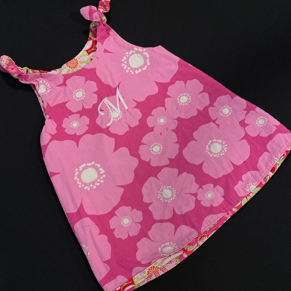 ~ Sundress Girls 4 Monogram M Reversible Floral Pink Paisley - like Lilly P - Picture 9 of 12